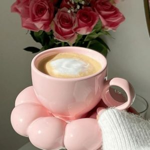 Pink Ceramic Bubble Cup and Saucer Set