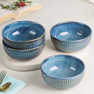 The Earth Store Glam Blue Ceramic Bowls for Kitchen