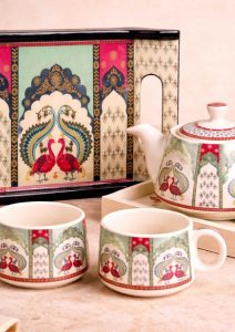 ceramic tea set with peacock design including teapot cups tray and bowl luxury serving set