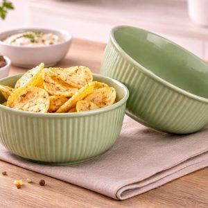 set of two green ribbed ceramic bowls cerami29