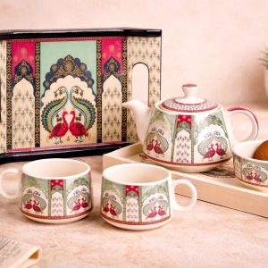ceramic tea set with peacock design including teapot cups tray and bowl luxury serving set
