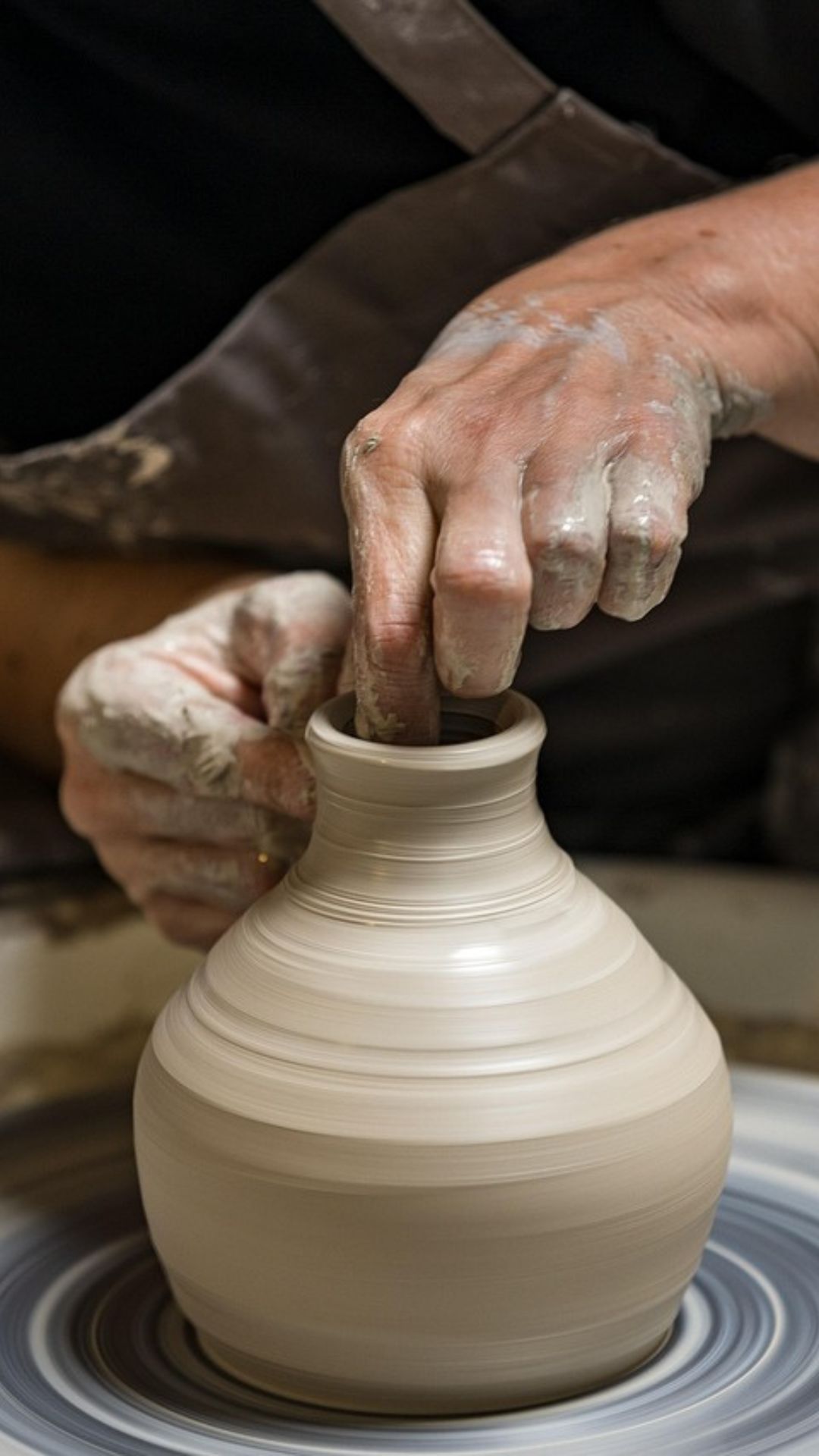 Handmade ceramic vase being shaped on a pottery wheel by an artisan, traditional pottery process for premium home decor by Cerami29