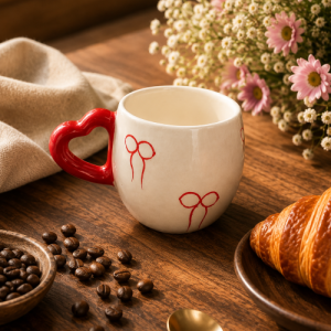 Heart Handle Ceramic Mug | Handmade Coffee & Tea Cup